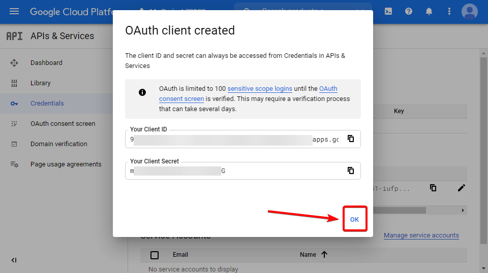 Настройка подключения Google Таблиц