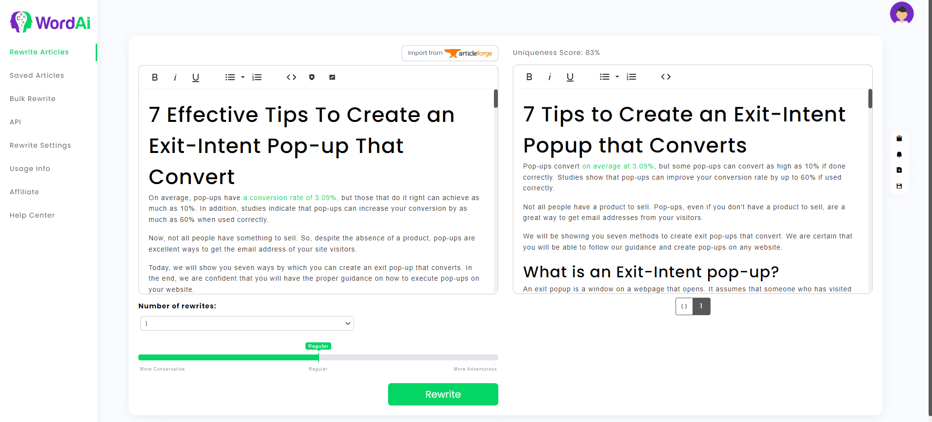 Настройка WordAi