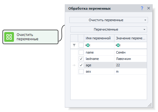 Очистить переменные