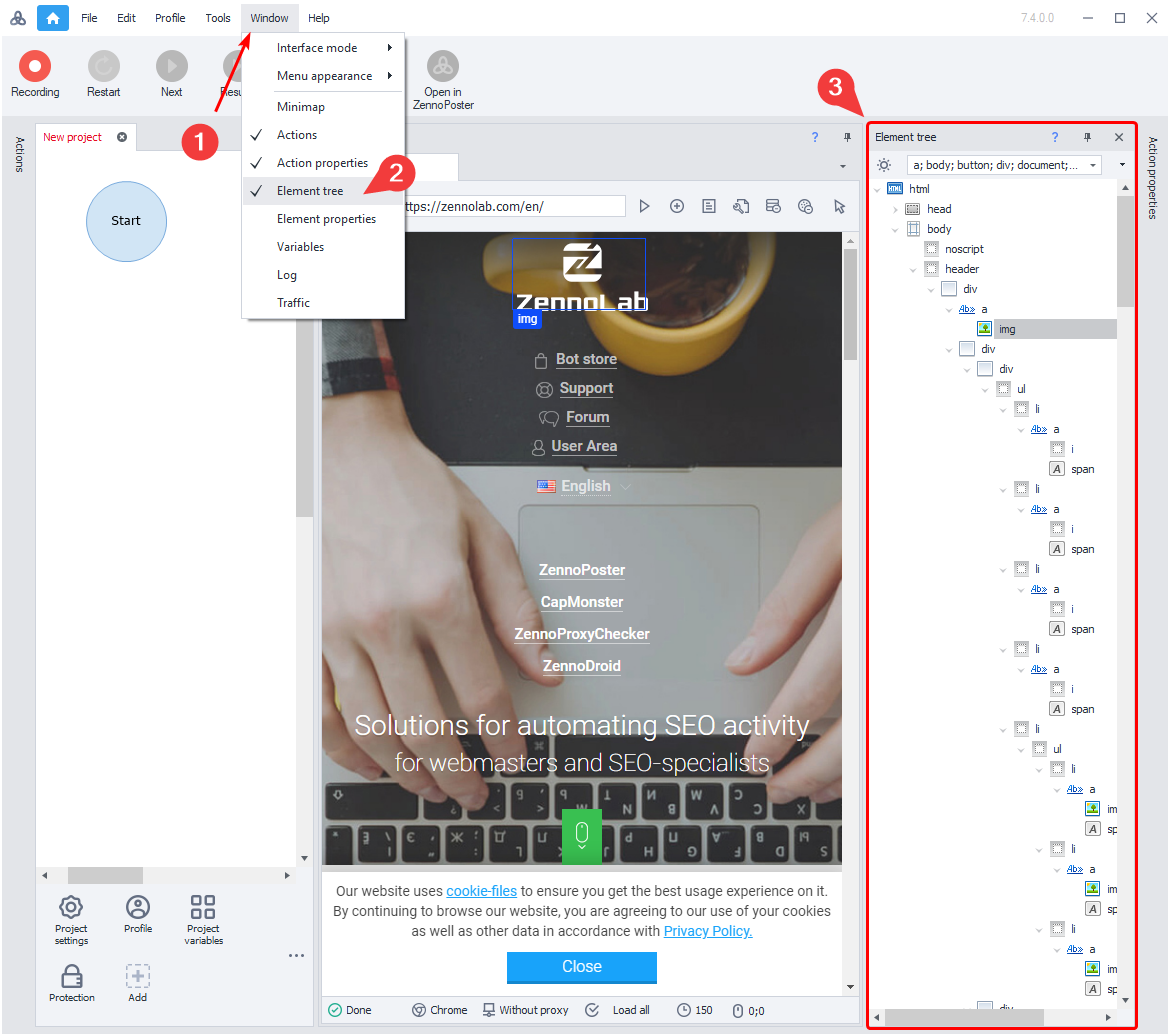 Element Tree in ZennoPoster