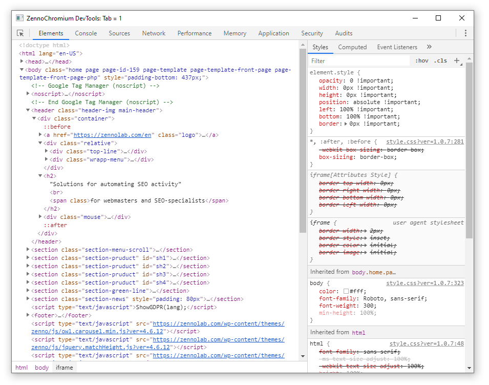 Developer tools in ZennoChromium
